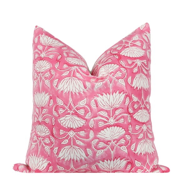 Pink Block Print Pillow Cover