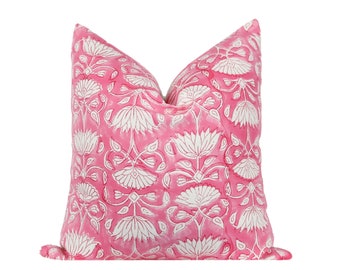 Pink Block Print Pillow Cover