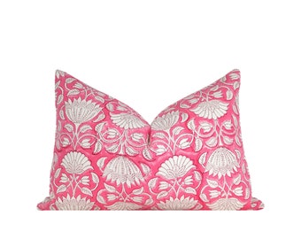 Pink Block Print Pillow Cover