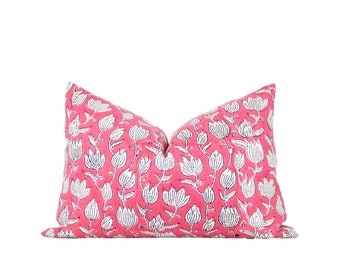 Pink Block Print Pillow Cover