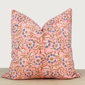 Pink Block Print Pillow Cover
