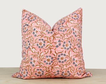 Pink Block Print Pillow Cover