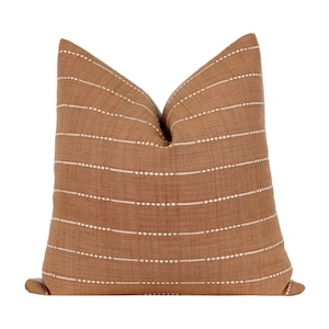 Terracotta with ivory stripe Chiang Mai Pillow Cover