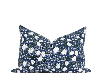 Blue Block Print Pillow Cover