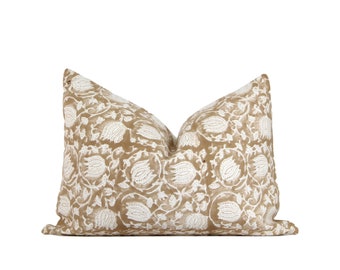 Tan Block Print Pillow Cover