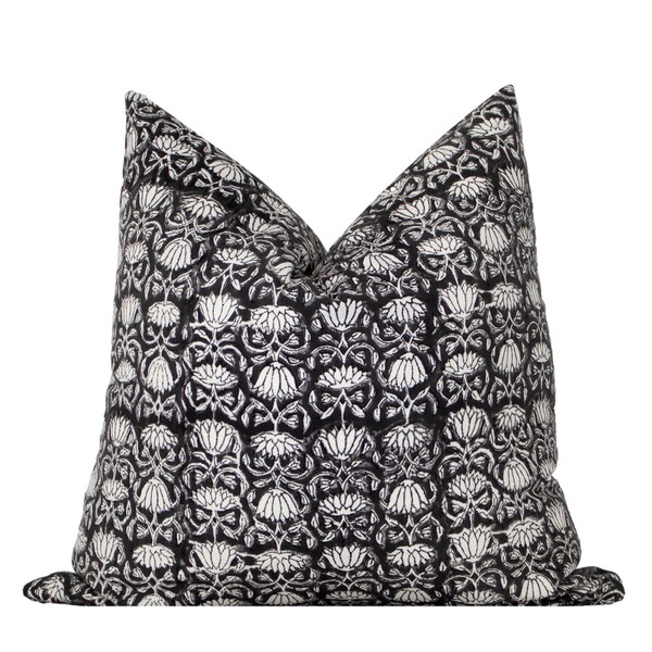 Black Floral Pillow Cover Etsy