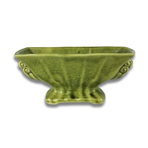 Vintage grüner Sockel-Übertopf, frühe Mitte Jahrhundert MCM-Ära, rechteckig, für Sukkulenten / kleine Pflanzen, ausgezeichneter Zustand, 8,5 &quot;L x 4,5&quot; B