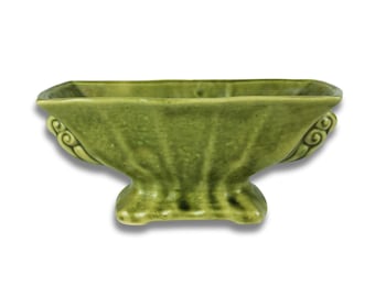 Vintage green pedestal planter, early mid century MCM era, rectangular, for succulents/ small plants, excellent condition, 8.5" L x 4.5" W