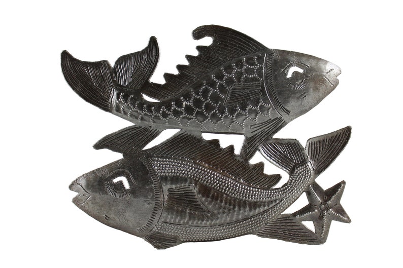 Two Fish Haitian Metal Art Recycled Metal Art Oil Drum Etsy