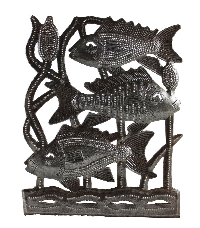 Three Fish Haitian Metal Art Recycled Metal Art Oil Drum Etsy