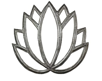 lotus flower, Haitian metal art, recycled metal art, oil drum, recycled oil drum, metal decor, recycled decor, outdoor art, steel drum art