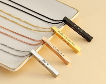 Bar Necklace: Custom Name Necklace for Women, Couple Necklace Set, Matching Necklaces for Couples, Engraved Name Vertical Bar Necklace