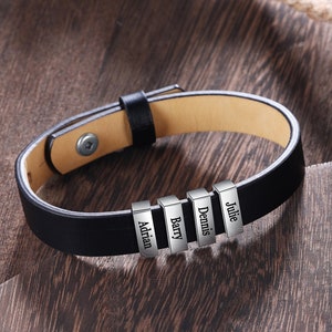 Pulseras trenzadas para hombres - Pulsera de cuero trenzada personalizada para hombres - Pulsera con dije grabado para esposo, papá, hombres - Regalo de Navidad