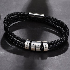 Regalo finalizado para él: Pulsera negra para papá - Regalos personalizados para el Día del Padre - Pulsera de cuero - Pulsera de papá -Regalo de cumpleaños del marido