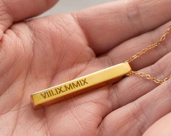 4 Sided Bar Necklace - Personalized Gifts for Mom - 3D Bar Necklace for Couple - Mother Jewelry - Women Gold Necklace - Mothers Day Gift