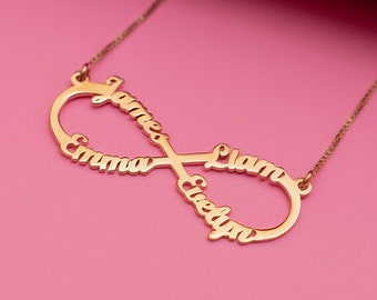 Personalized Infinity Name Necklace - Custom Gold Pendant with Kids Names - Mother's Day Jewelry Gift for Women - Engraved Mother Necklace