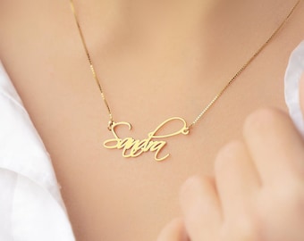 Collier prénom en or personnalisé : plaque signalétique personnalisée en argent sterling, bijoux gravés en or rose, cadeau parfait pour elle, chaîne unique avec noms
