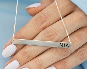 Engraved Horizontal Bar Necklace Gold - Engraved Gold Bar Necklace - Personalized Name Pendant - Custom Layering Jewelry - Gift for Her
