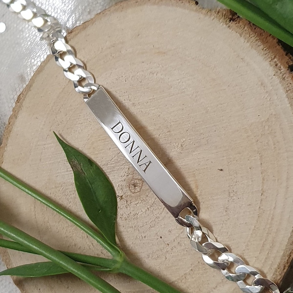 Id Bracelet - Engraved Bracelet - Custom Name Bracelet - Chain Bracelet - Couple Bracelet - Bar Bracelet - Personalized Bracelet Gourmette