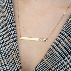 Personalized Gold Bar Necklace - Engraved Horizontal Pendant - Custom Name Jewelry for Women - Gold Chain - Gift for Her Wife Girlfriend Mom