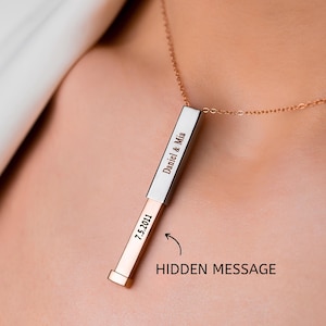Secret Message Necklace, Personalized Bar Necklace With Hidden Message Inside, Hidden Message Jewelry for Women, Hidden Text Necklace
