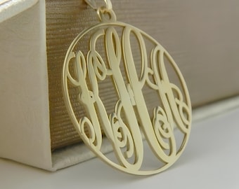 Collar con monograma - Colgante pequeño personalizado de 3 letras en oro y plata