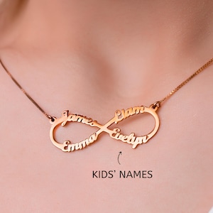 Collar para madre, collar con dos, tres o cuatro nombres, joyería personalizada con el infinito, regalo romántico para esposa y mamá, colgante con nombre personalizado