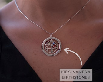 Personalized Mothers Birthstone Necklace - Customizable with Names & Birthstones, Gift for Mom, Grandmother, Wife - Silver, Gold, Rose Gold