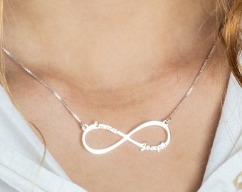 Personalized Infinity Name Necklace - Custom Engraved Love Pendant - Sterling Silver Couples Jewelry - Gift for Wife, Girlfriend, Mother