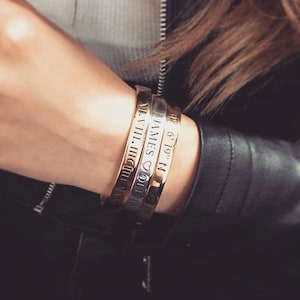 Personalized Engraved Bangle - Custom Name and Date Jewelry - Coordinates Cuff Bracelet, Gift for Wife, Girlfriend, Anniversary, Birthday