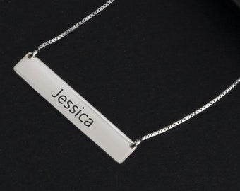 Personalisierte Vertikale Bar Halskette - Gravierte Gold & Silber Schmuck - Individuelles Geschenk für Frau, Mutter, Freundin - Layering Halskette für Sie