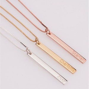 Personalized Silver Bar Necklace - Custom Engraved Name Jewelry in Rose Gold, Silver - Birthday Gift for Her, Women&#39;s Customizable Necklace