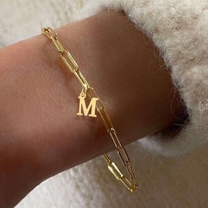 Pulsera inicial: Pulseras de letras doradas, Tobillera personalizada con nombre, Pulsera de plata con iniciales para ella, Cadena de clip, Tobillera de letras