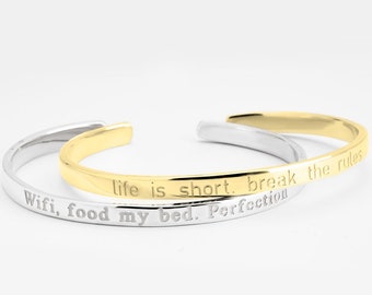 Engraved Bracelet • Inspirational Bangles • Name Bangle • Jewelry Quotes • Personalized  Bracelet • Silver / Gold Gift for Women, Wife, Mom