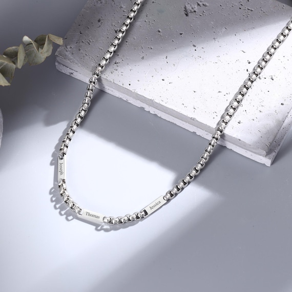 Men’s Engraved Name Necklace – Custom Stainless Steel Chain with 1–5  Personalized Tags – Gift for Dad, Husband, or Boyfriend