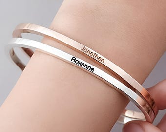 Personalized Bangle - Custom Cuff - Engraved Bracelet For Women - Name Bracelet - Cuff Friendship Bracelet - Gift For Wife, Mom, Girlfriend