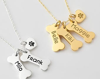 Dog Paw Name Necklace, Personalized Pet Memorial Jewelry, Custom Dog Bone & Ears Pendant, Best Gift for Pet Lovers, Dog Moms, Animal Jewelry