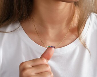 Birthstone Bar Necklace • Minimalist Gemstone Necklace • Custom Jewelry Gift for Her, Mom, Grandma, or Best Friend