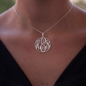 Monogram Necklace Sterling Silver - Big Monogram Pendant Necklaces - Name Necklace - Custom Initial Necklace - Handmade - Women Monogram