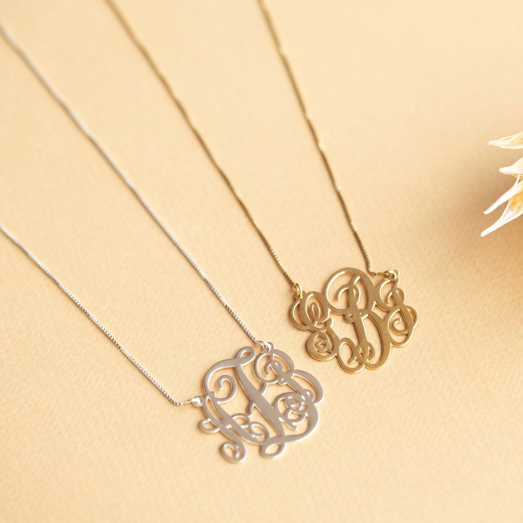 Gold Monogram Necklace Initial Necklace for Women Name Necklace