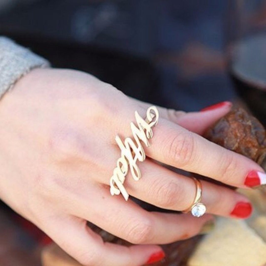 Amazon.com: Two Finger Ring Gold - Double Finger Ring - Name Ring for Women  - Gift for Girls - Personalized Gift (Gold Plated) : Clothing, Shoes &  Jewelry