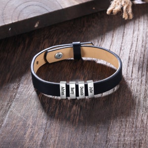 Pulsera de cuero personalizada para hombre - Pulsera grabada para papá - Regalo del día del padre para hombres, novios, esposos, pulsera negra y marrón - Pulsera personalizable