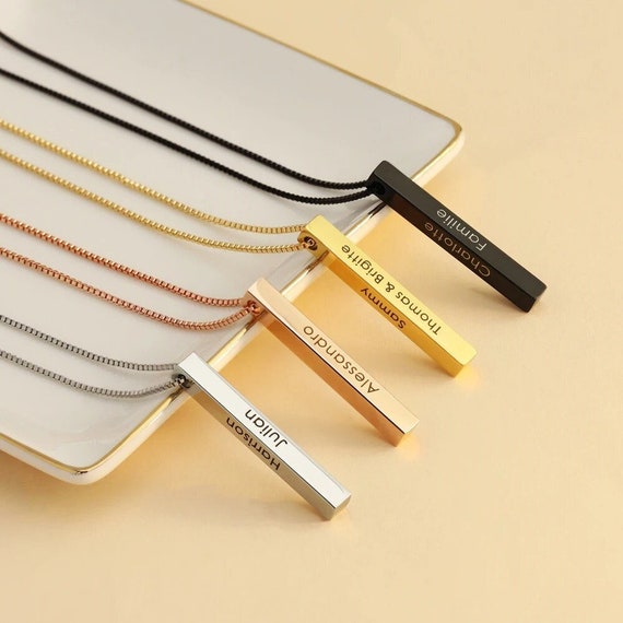 Personalized Name Necklace - Custom Engraved Bar Necklace With Gift Box (Gold/Silver/Rose Gold) - View #5
