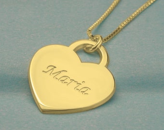 Collier coeur personnalisé - Pendentif coeur gravé en argent - Cadeau personnalisé pour femme, petite amie - Collier femme en or - Cadeau d'anniversaire d'amour