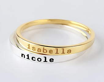 Name Rings: Custom Name Ring, Silver / Gold Stackable Name Rings, Personalized Delicate Ring for Women, Engraved Ring