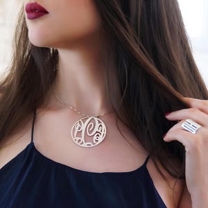 Custom Monogram Necklace – 1.5 Inch Letter Necklace in Sterling Silver or Gold, Personalized Alphabet Jewelry, Gift for Women or Her