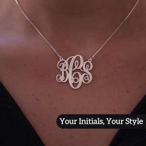 Collar personalizado con monograma de 3 iniciales - Colgante de oro y plata de ley - Joyería personalizada con letras del alfabeto para mujer - Regalo para esposa