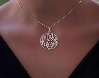 Monogram Necklace Sterling Silver - Big Monogrammed Pendant - Custom Initial Necklace