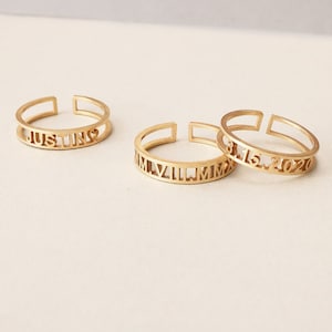 Gold Roman Numeral Ring - Personalized Date Ring - Wedding Anniversary Name Ring - Memorial Jewelry, Ring, Gift for Her, Wife, Girlfriend