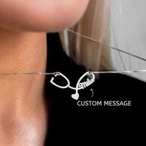 Stethoscope Necklace, Stethoscope Jewelry, Stethoscope Name Necklace, Personalized Stethoscope Pendant, Custom Gift for Nurse / Doctor